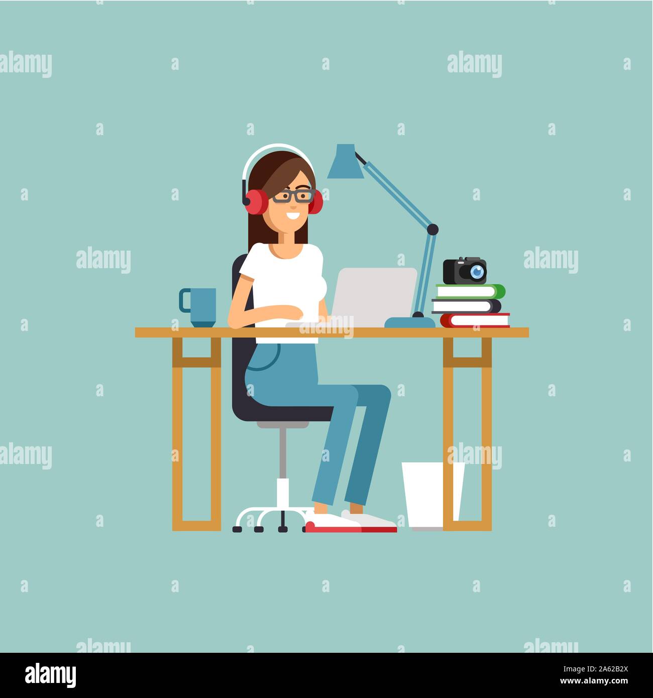 Creative work concept vector background with young adult man Stock Vector
