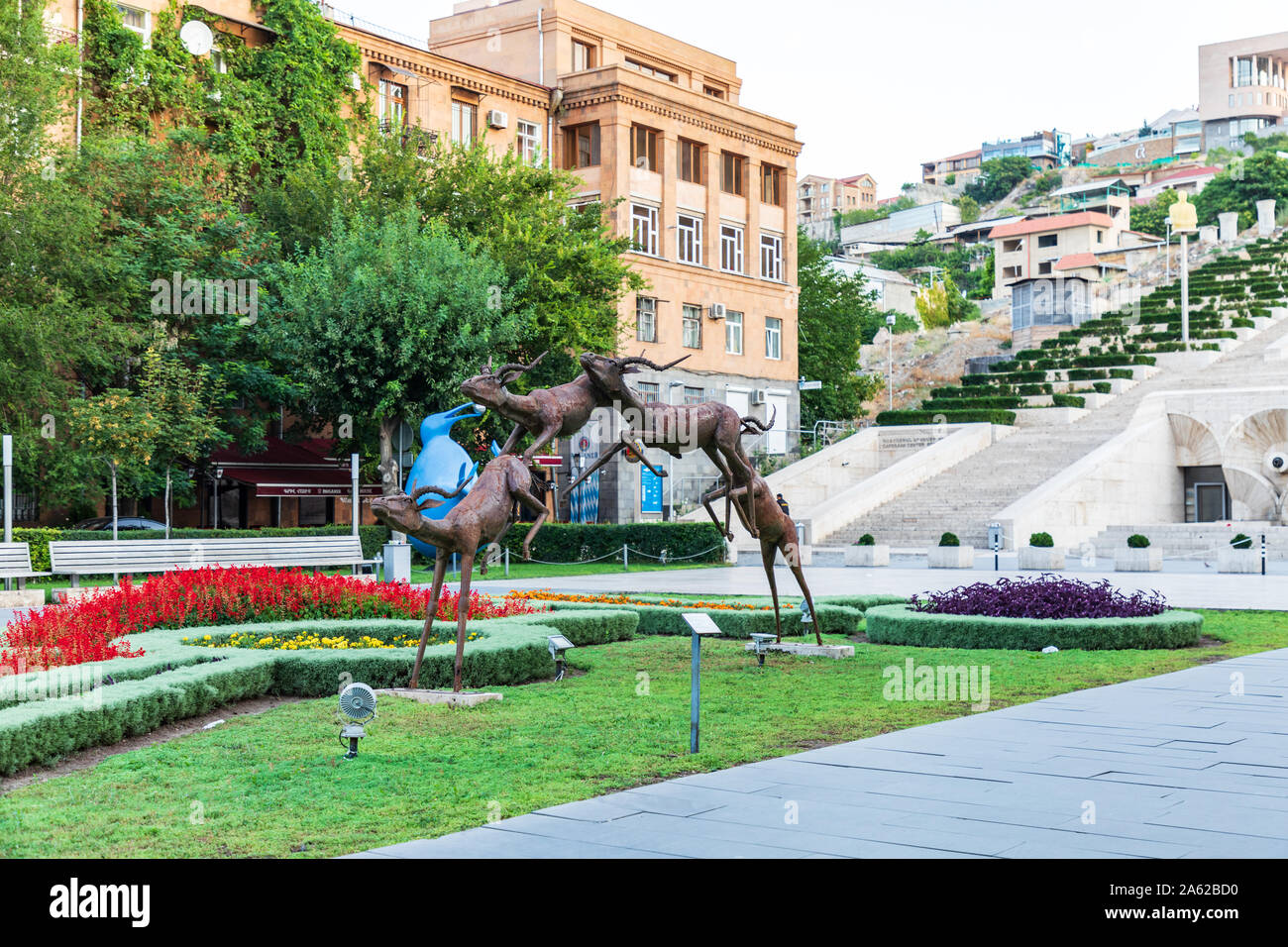 Yerevan, Armenia. August 17, 2018. Cafesjian Center for the Arts Sculpture Garden and Cascade Complex stairs. Stock Photo