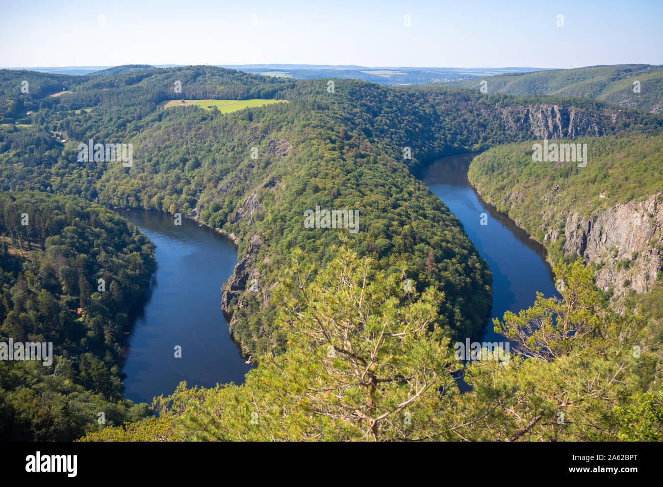 Aerial view of Vltava river horseshoe shape meander from Maj viewpoint in Czech Republic Stock Photo