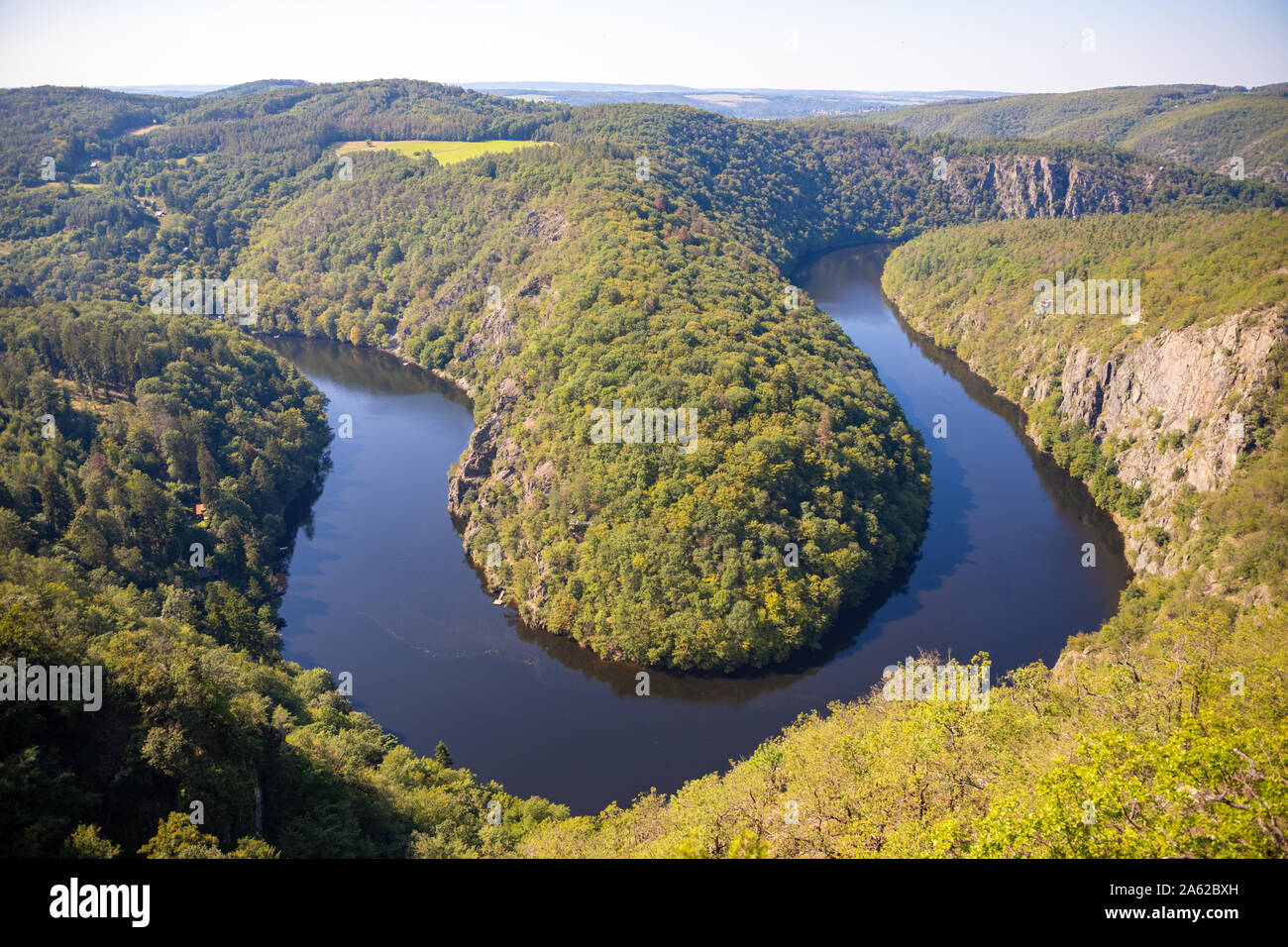 Aerial view of Vltava river horseshoe shape meander from Maj viewpoint in Czech Republic Stock Photo
