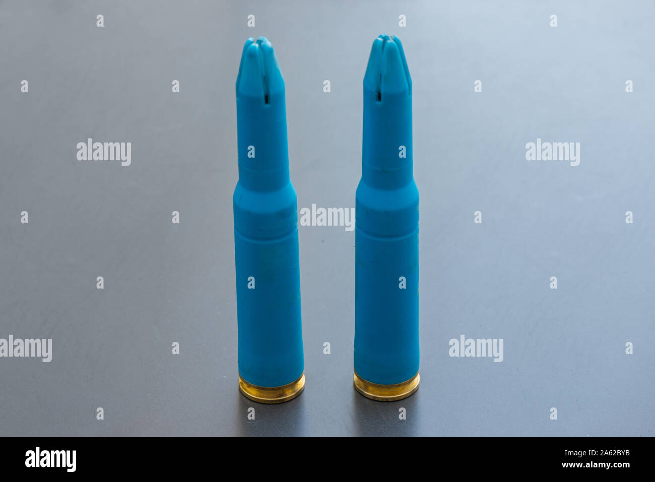 50 mm dummy ammunition with blue plastic shell cover Stock Photo