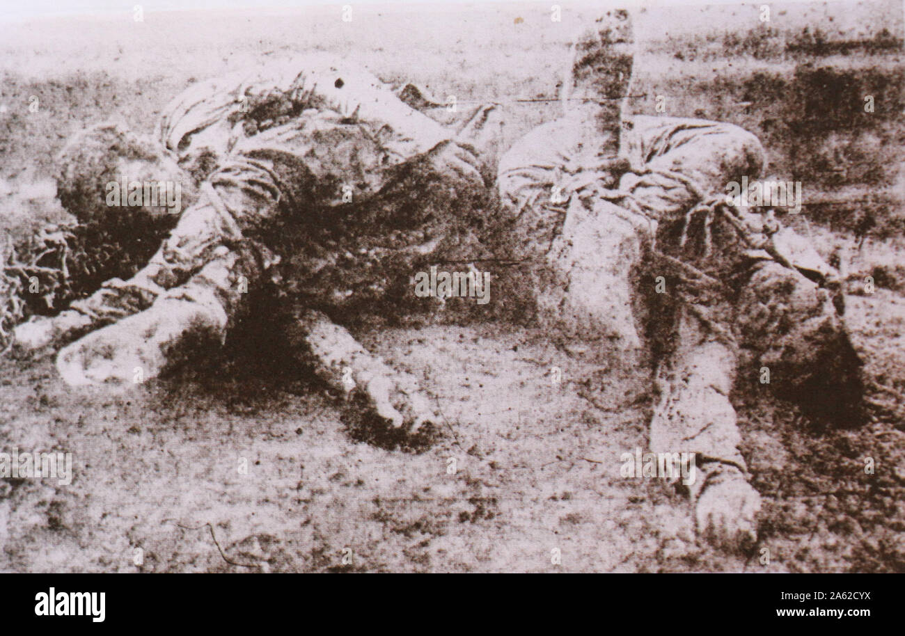 Turks massacred by tying their legs to their heads in Kars in 1910s. Stock Photo