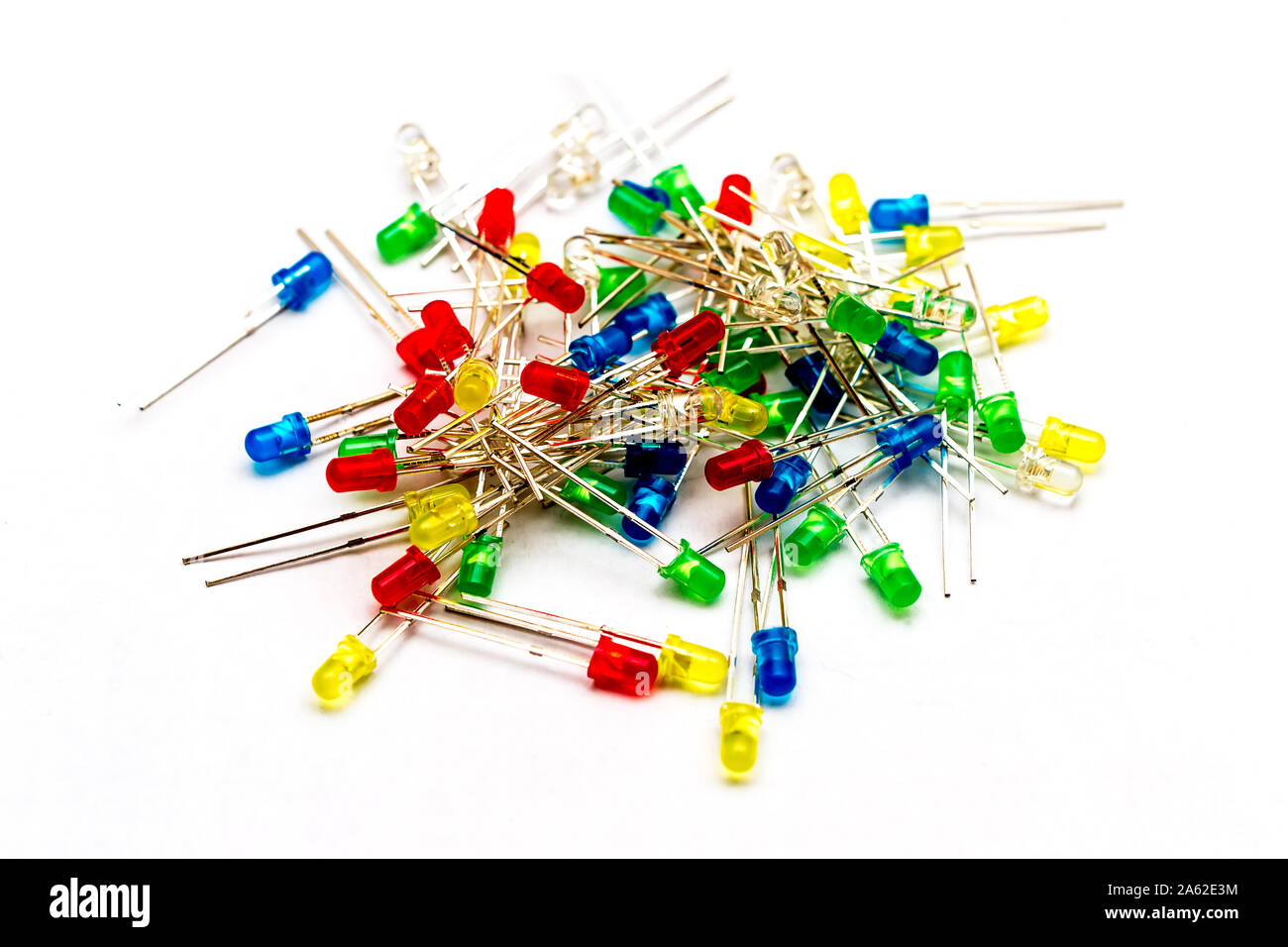 Pile of multicolored 3mm LEDs - ight-emitting diode Stock Photo