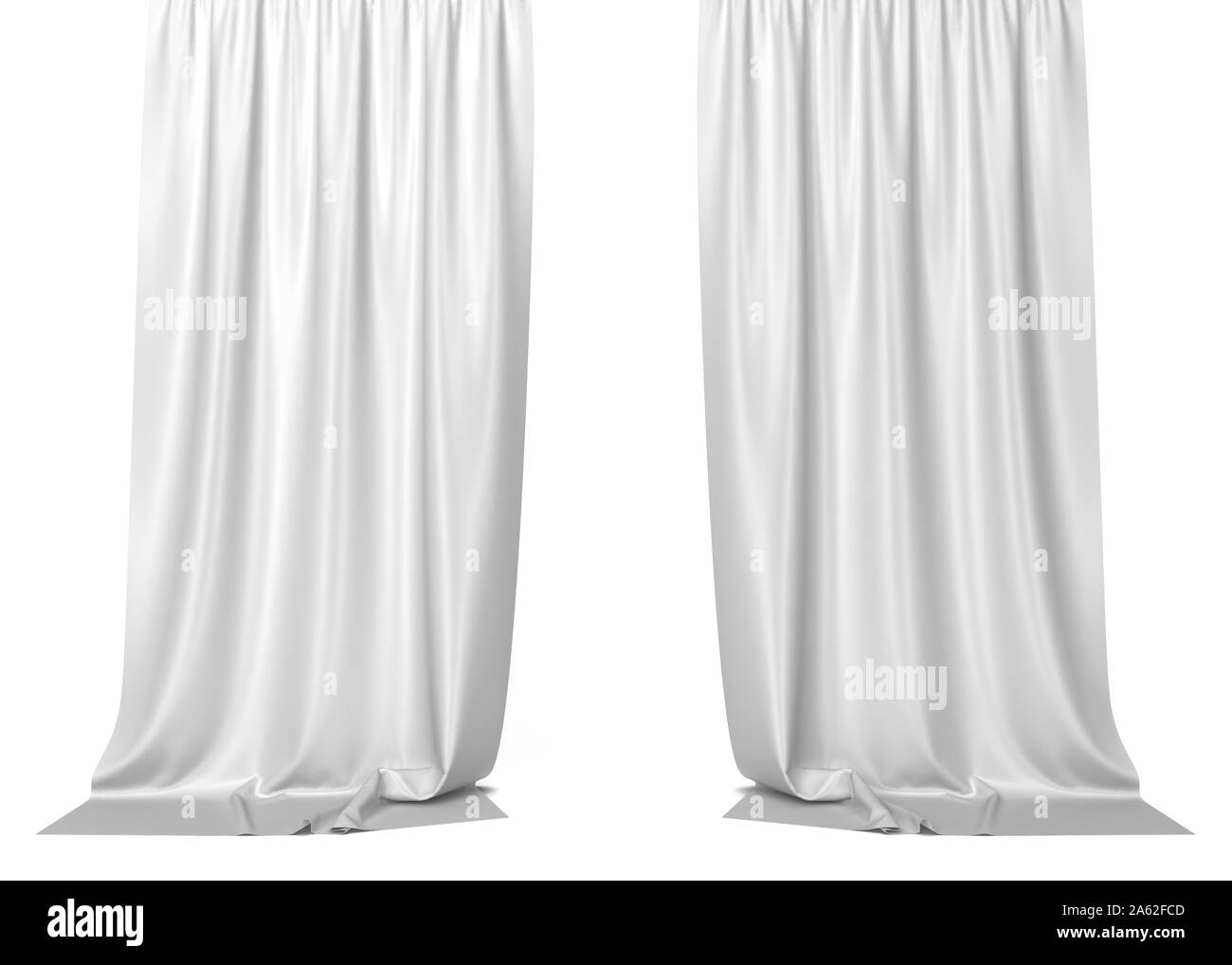 White curtains. 3d illustration isolated on white background Stock