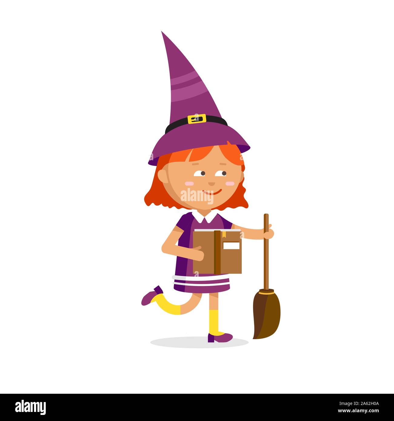 Little witch, cute cartoon girl Stock Vector