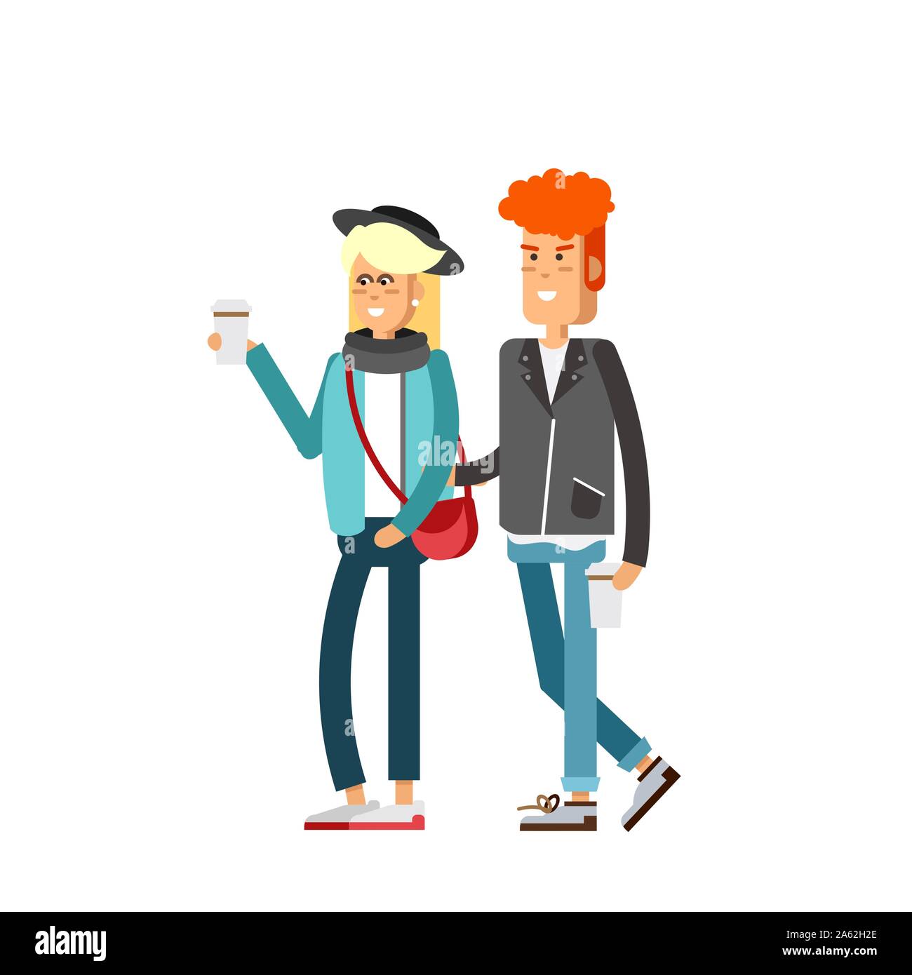 Young White or couple walking Stock Vector