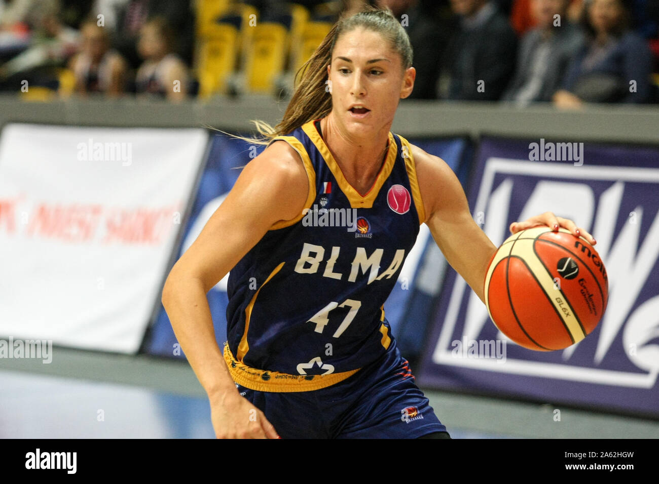 Gdynia, Poland. , . Romane Bernies (47) of BLMA is seen in action during  Euroleague woman basketball game between Arka Gdynia (Poland) and Basket  Lattes Montpellier Association (France) in Gdynia, Poland on