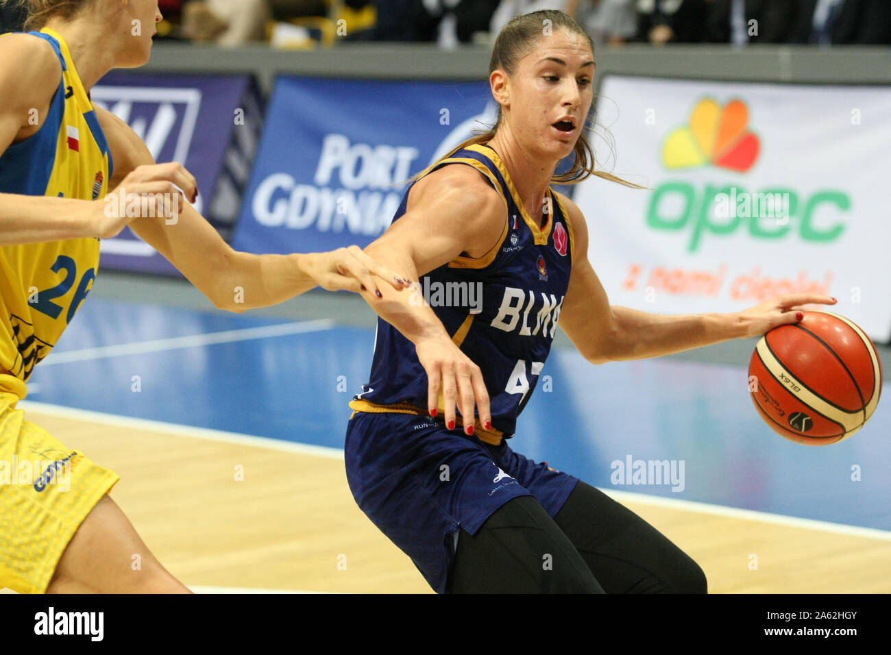 Gdynia, Poland. , . Romane Bernies (47) of BLMA is seen in action during  Euroleague woman basketball game between Arka Gdynia (Poland) and Basket  Lattes Montpellier Association (France) in Gdynia, Poland on
