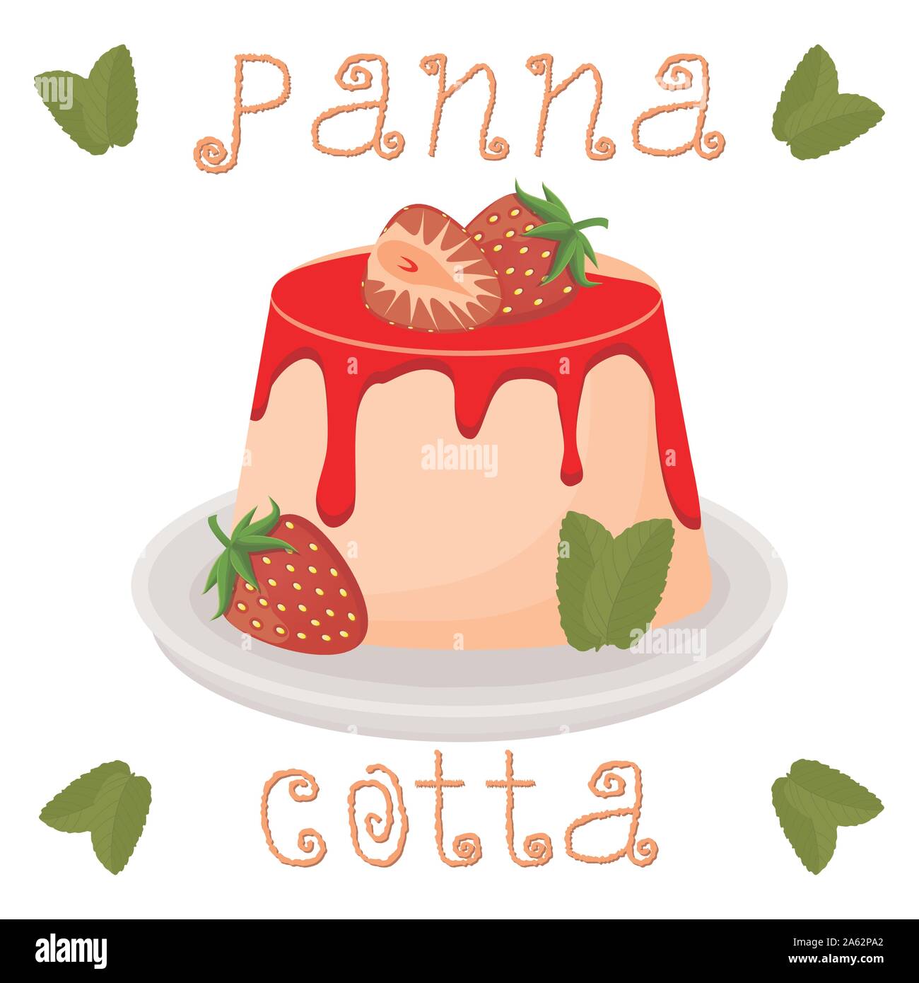 Abstract vector icon illustration logo for jelly strawberry panna cotta. Jelly pattern consisting of natural design sweet food pudding pannacotta. Eat Stock Vector