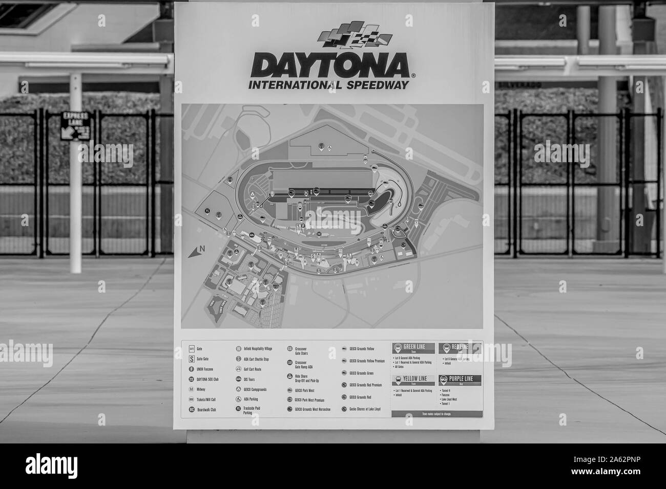 Datytona, Florida. July 19, 2019. Panoramic view of  Daytona International Speedway map Stock Photo