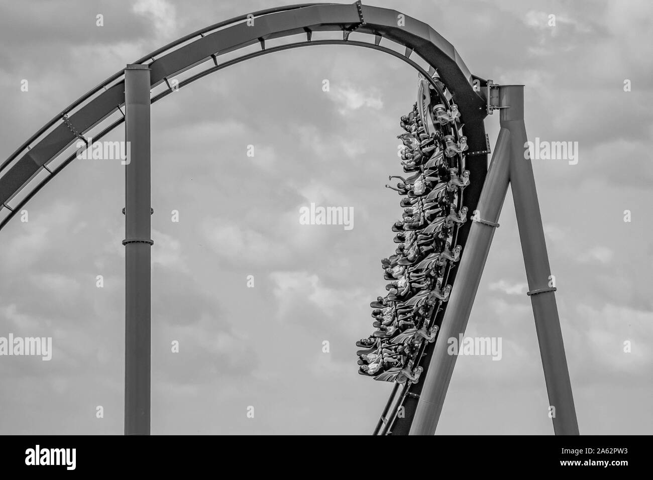 Orlando, Florida.  June 30, 2019 . Terrific view of people enjoying Mako rollercoaster at Seaworld Stock Photo