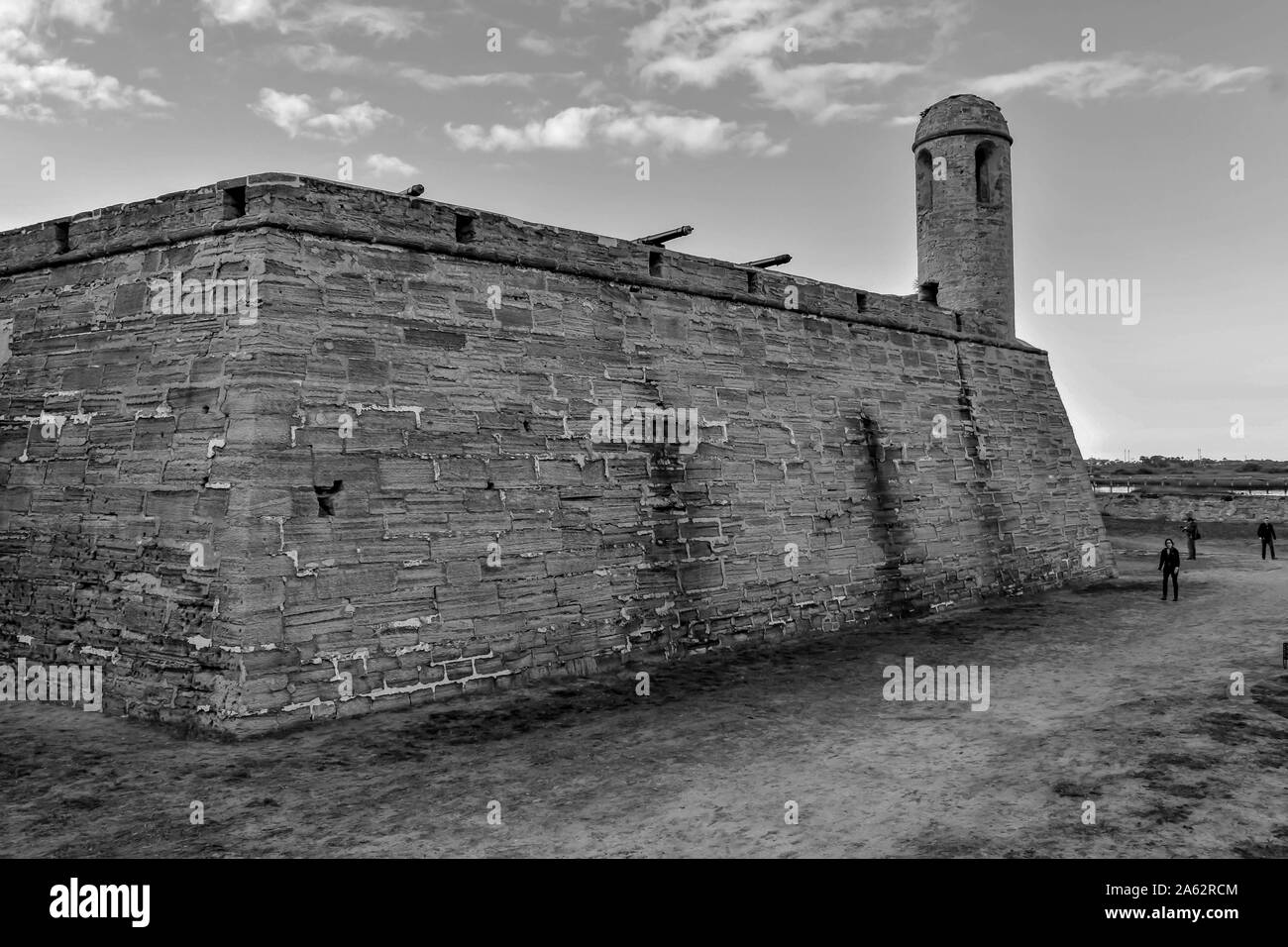 St. Augustine, Florida. January 26 , 2019 . Side view of Castillo de San Marcos Fort on blue cloudy sky background in Floridas Historic Coast Stock Photo