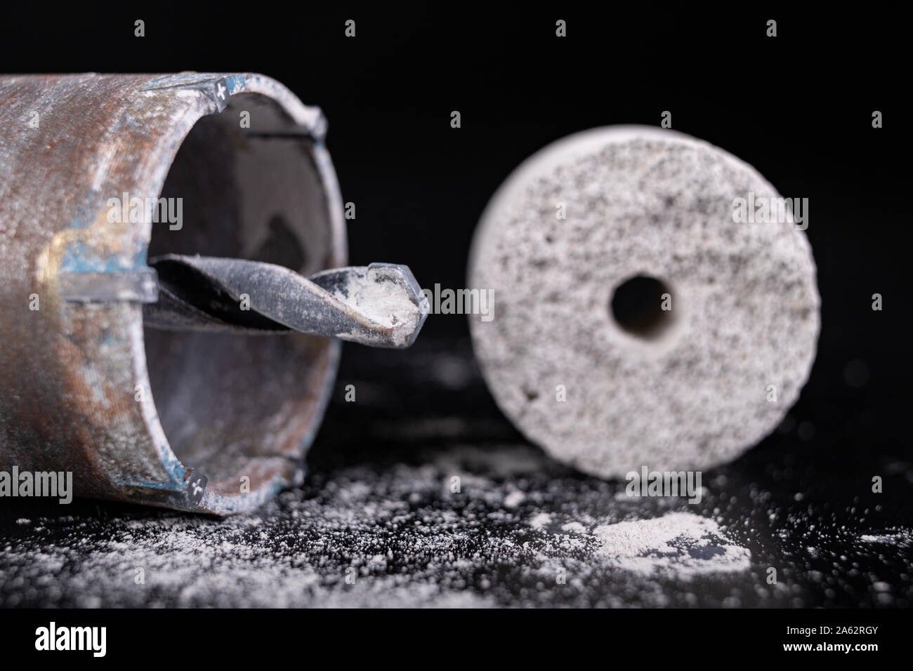 Steel large drill for drilling holes in concrete. Hole saw used to make ...