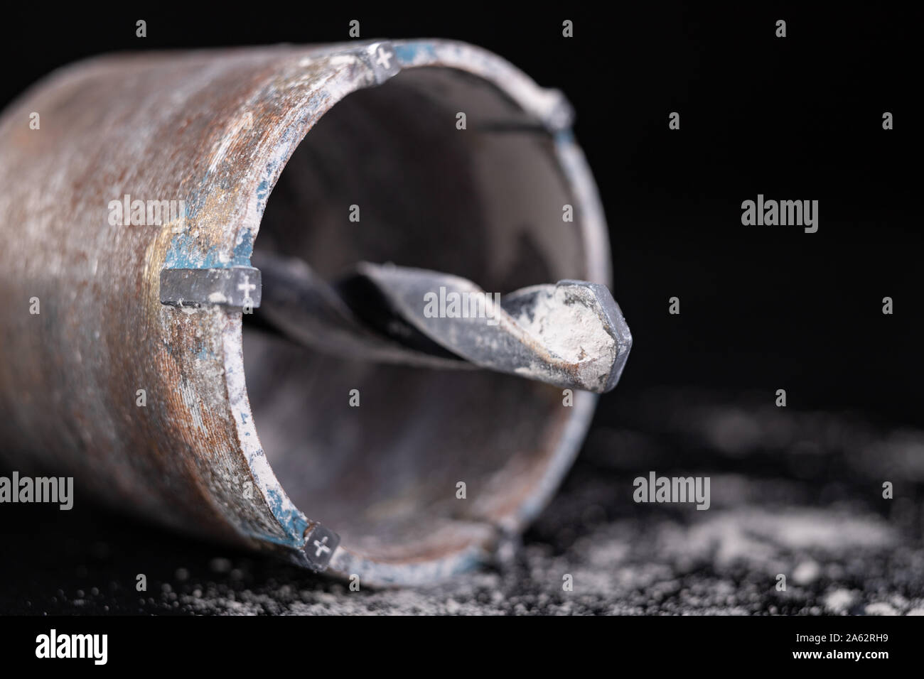 Steel large drill for drilling holes in concrete. Hole saw used to make