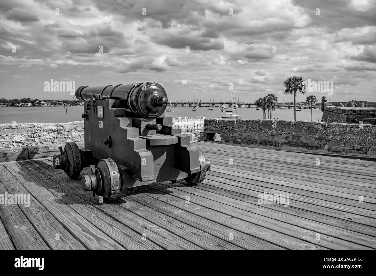 St. Augustine, Florida. March 31 , 2019 . Cannon on gundeck in Castillo ...