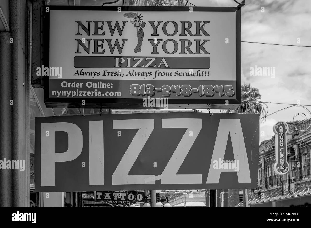 Tampa Bay, Florida. July 12, 2019 New York Pizza sign at Ybor City