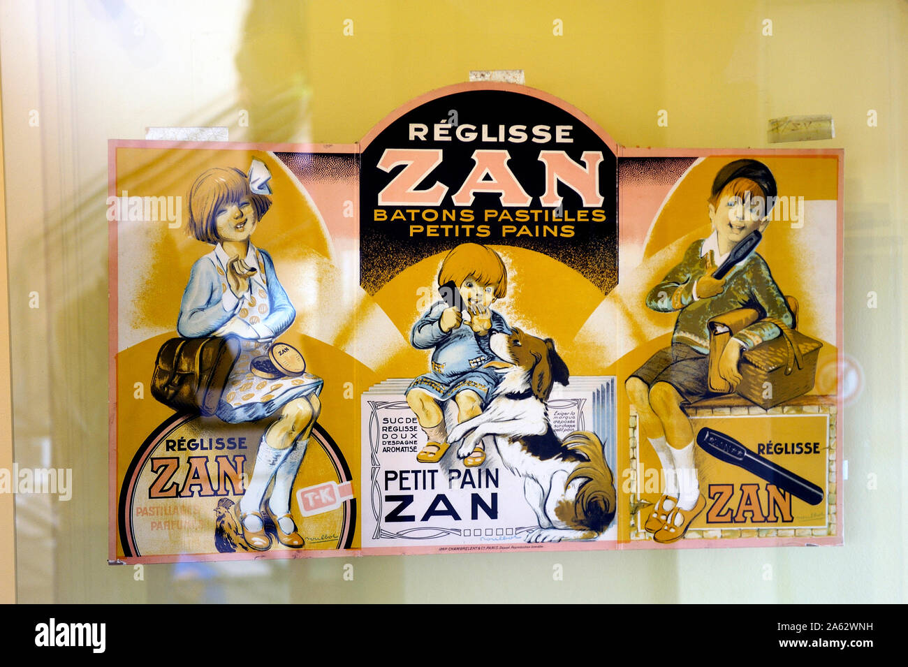 Old advertisement for Zan liquorice at the Haribo museum in Uzes in the  French department of Gard Stock Photo - Alamy