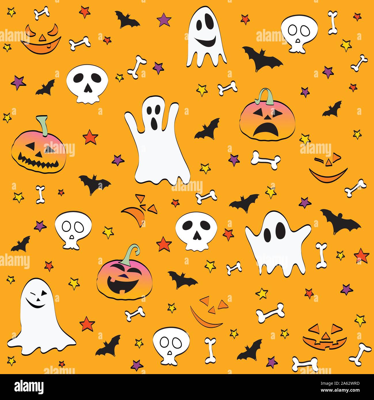 Halloween party seamless pattern design, postcard Stock Vector