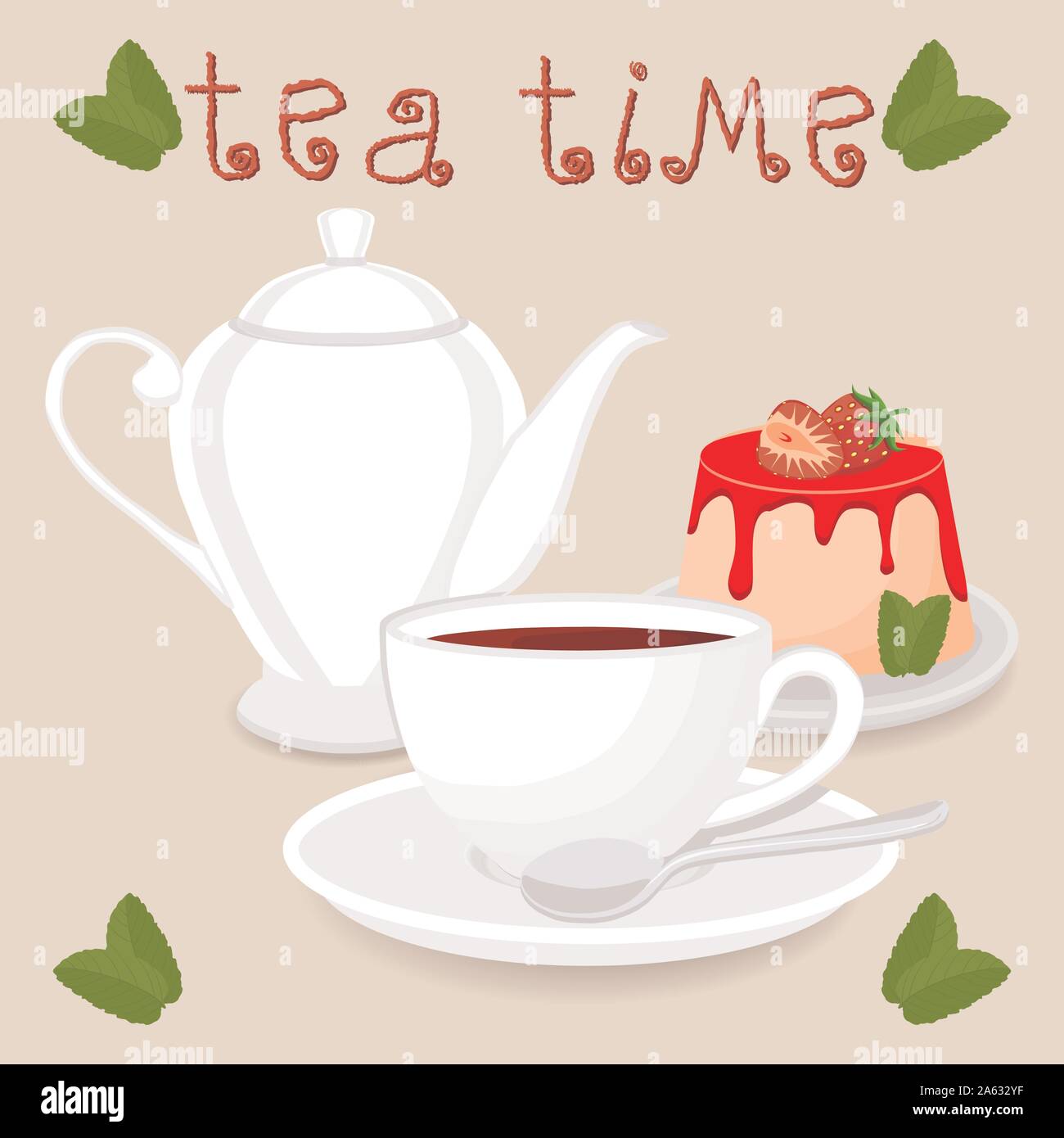 Vector illustration logo for ceramic cup, white teapot, teacup on