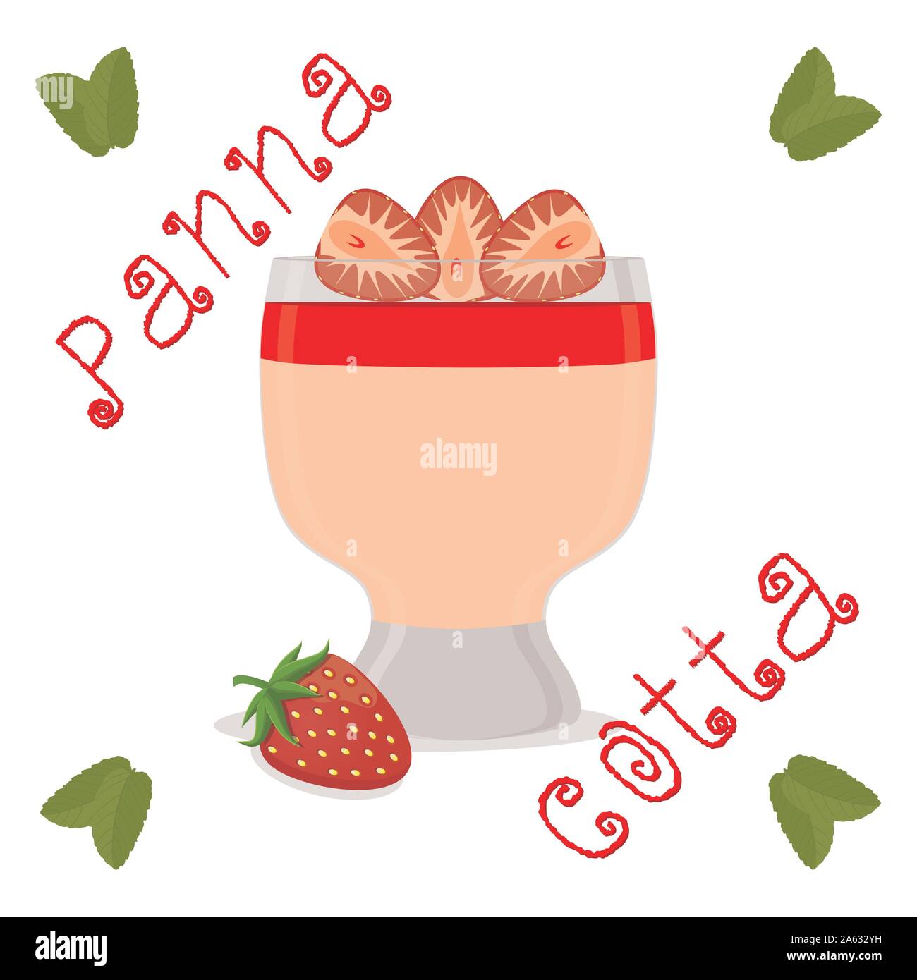 Abstract vector icon illustration logo for jelly strawberry panna cotta. Jelly pattern consisting of natural design sweet food pudding pannacotta. Eat Stock Vector