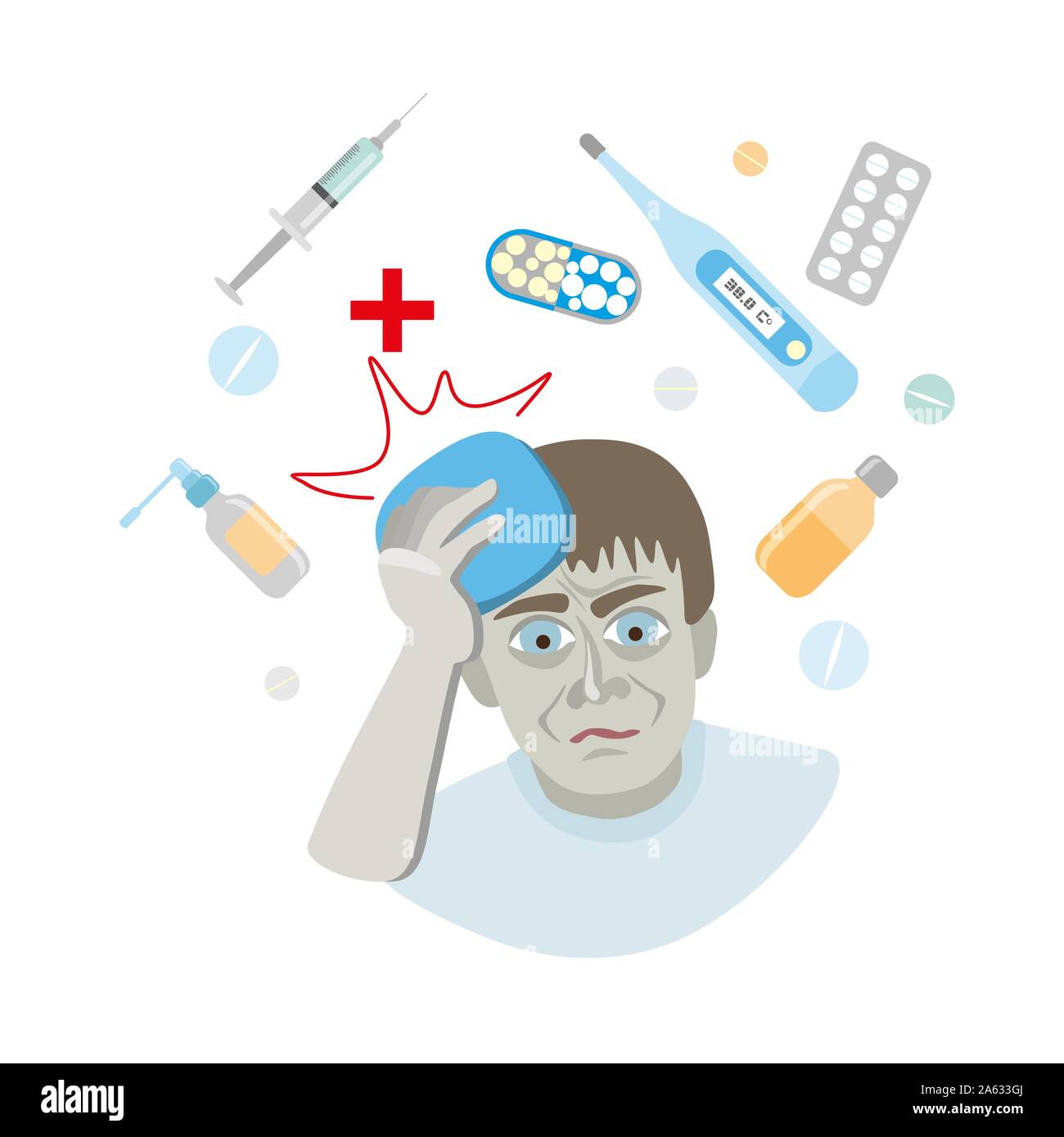 Young man sick fever Cut Out Stock Images Pictures Alamy