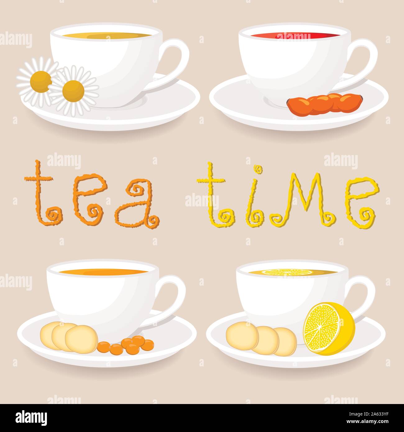 Vector illustration white ceramic cups, teacup on saucer. Teacup