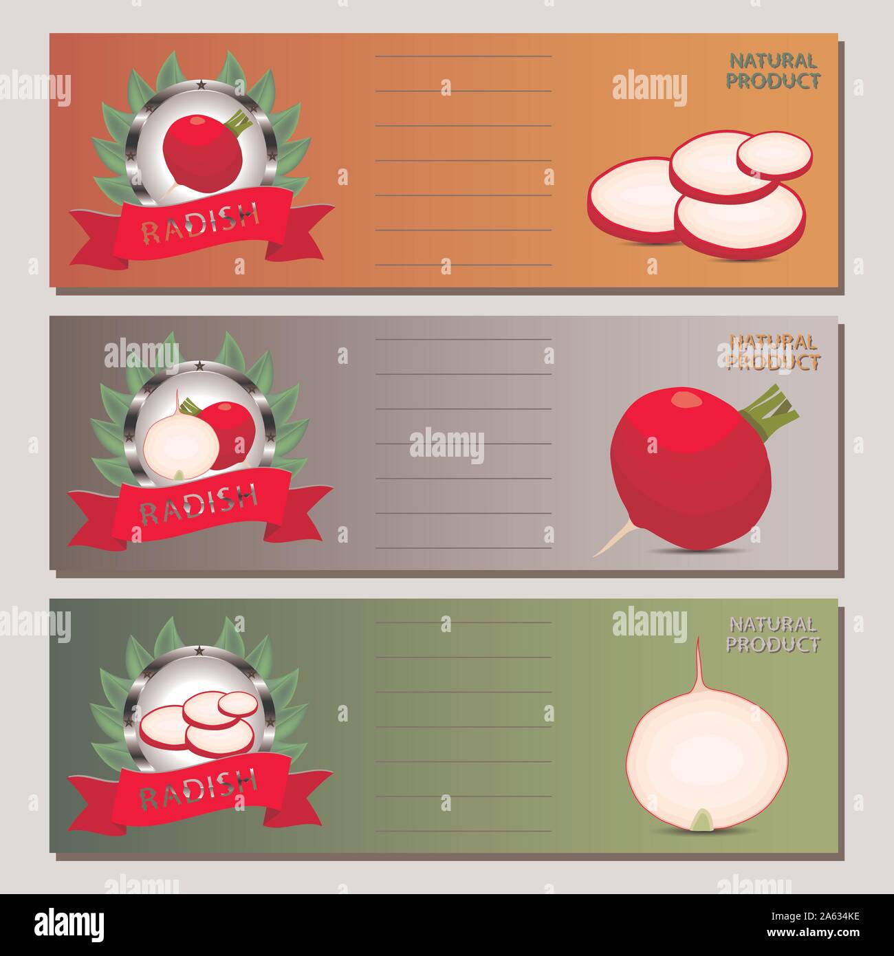 Vector icon illustration logo for whole ripe vegetable red radish, cut ...