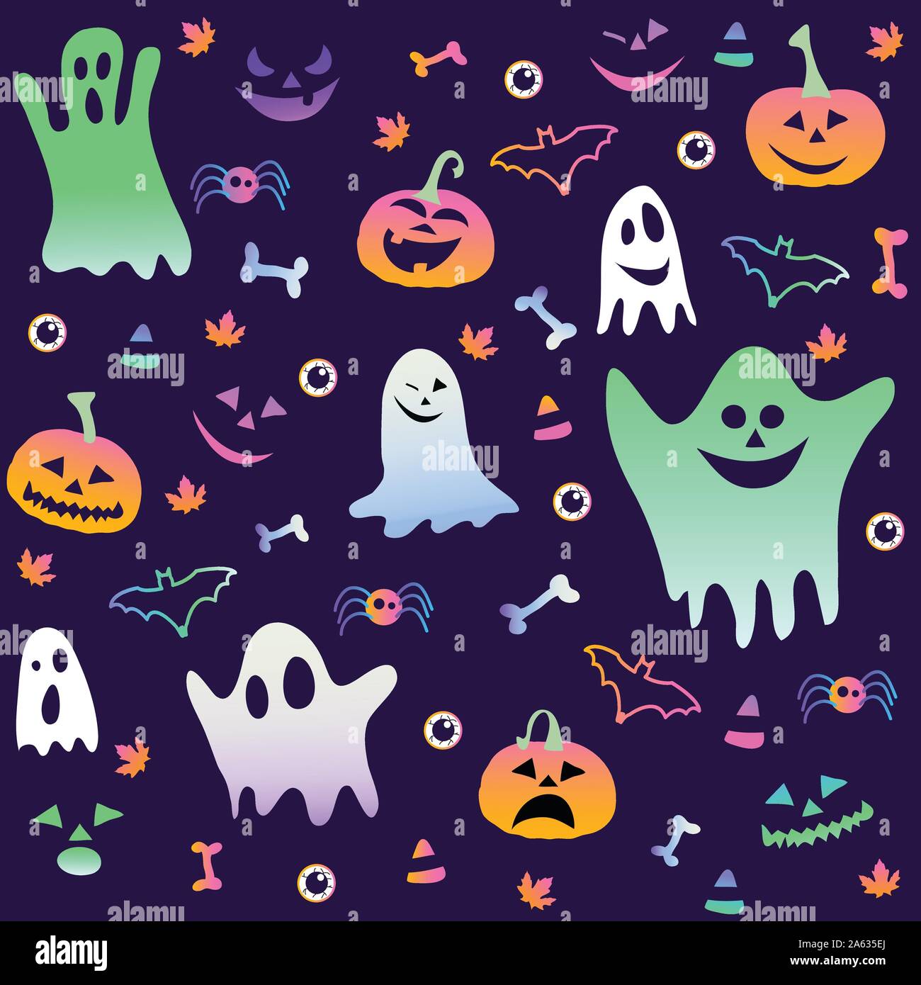 Halloween party seamless pattern design, postcard Stock Vector
