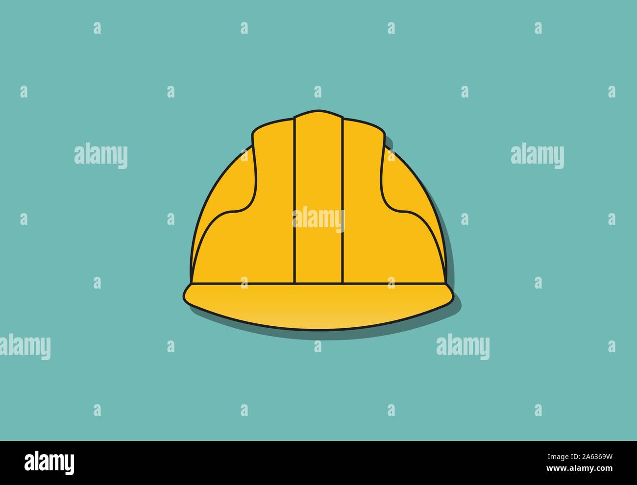 Yellow construction helmet, protective hardhat, vector illustration icon Stock Vector