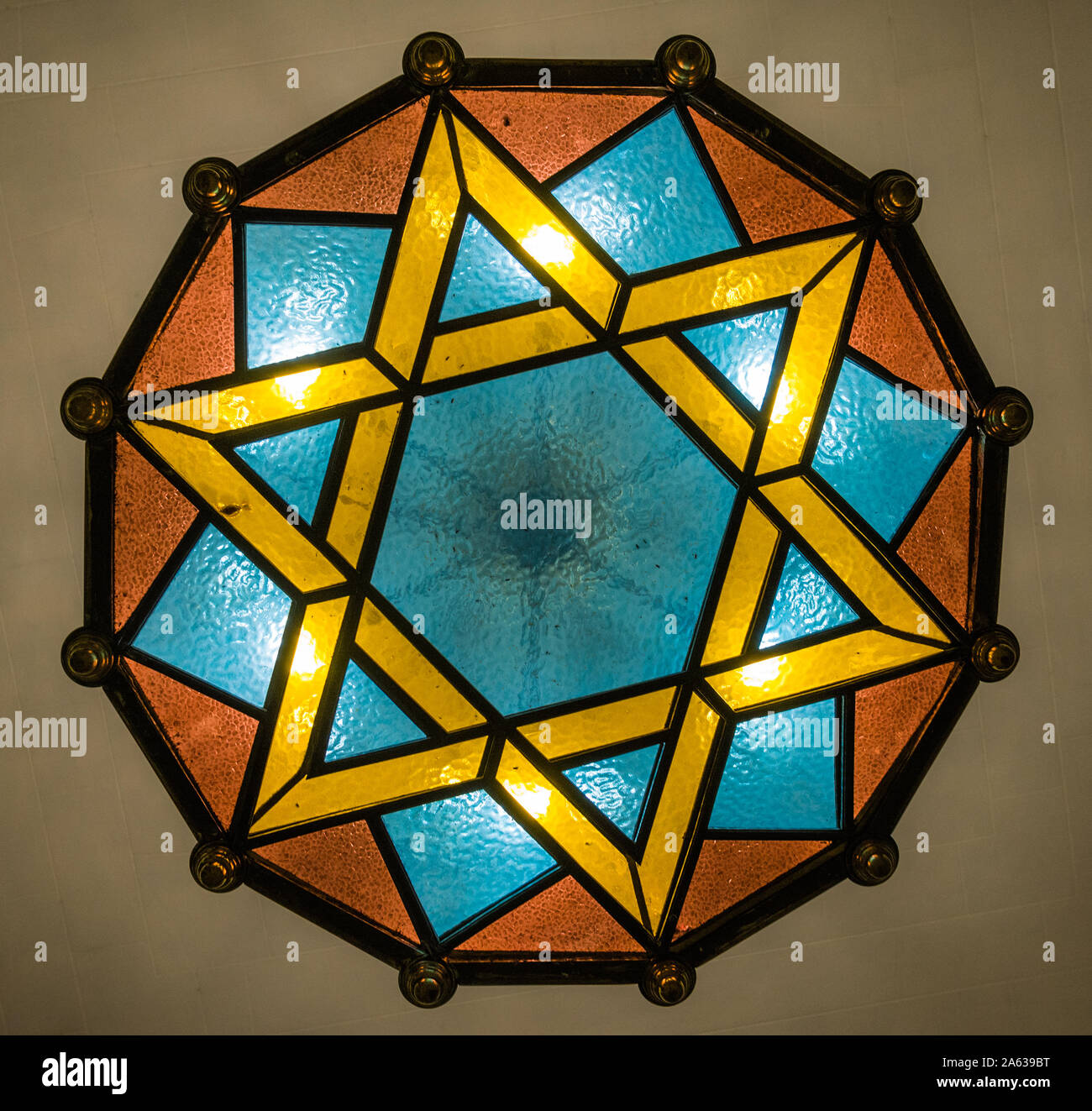 Colorful Star of David Judaism religion symbol on a lamp. Stock Photo