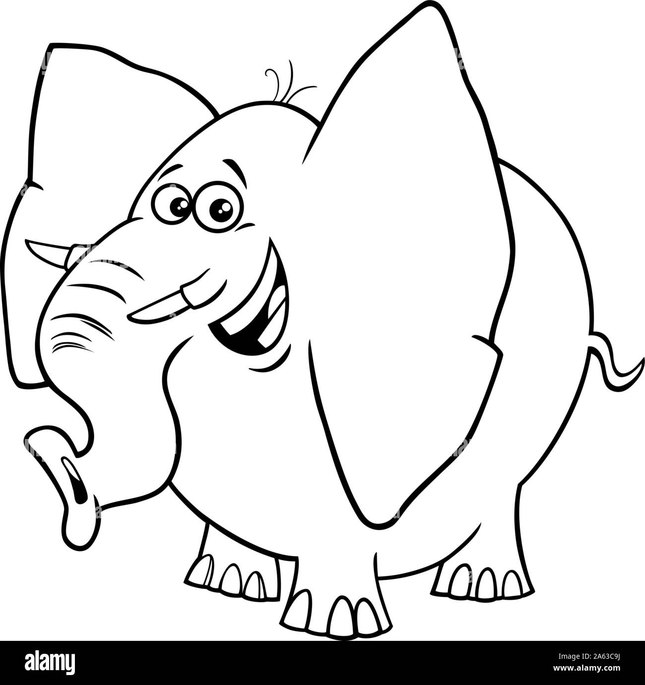 Black and White Cartoon Illustration of Funny African Elephant Comic ...