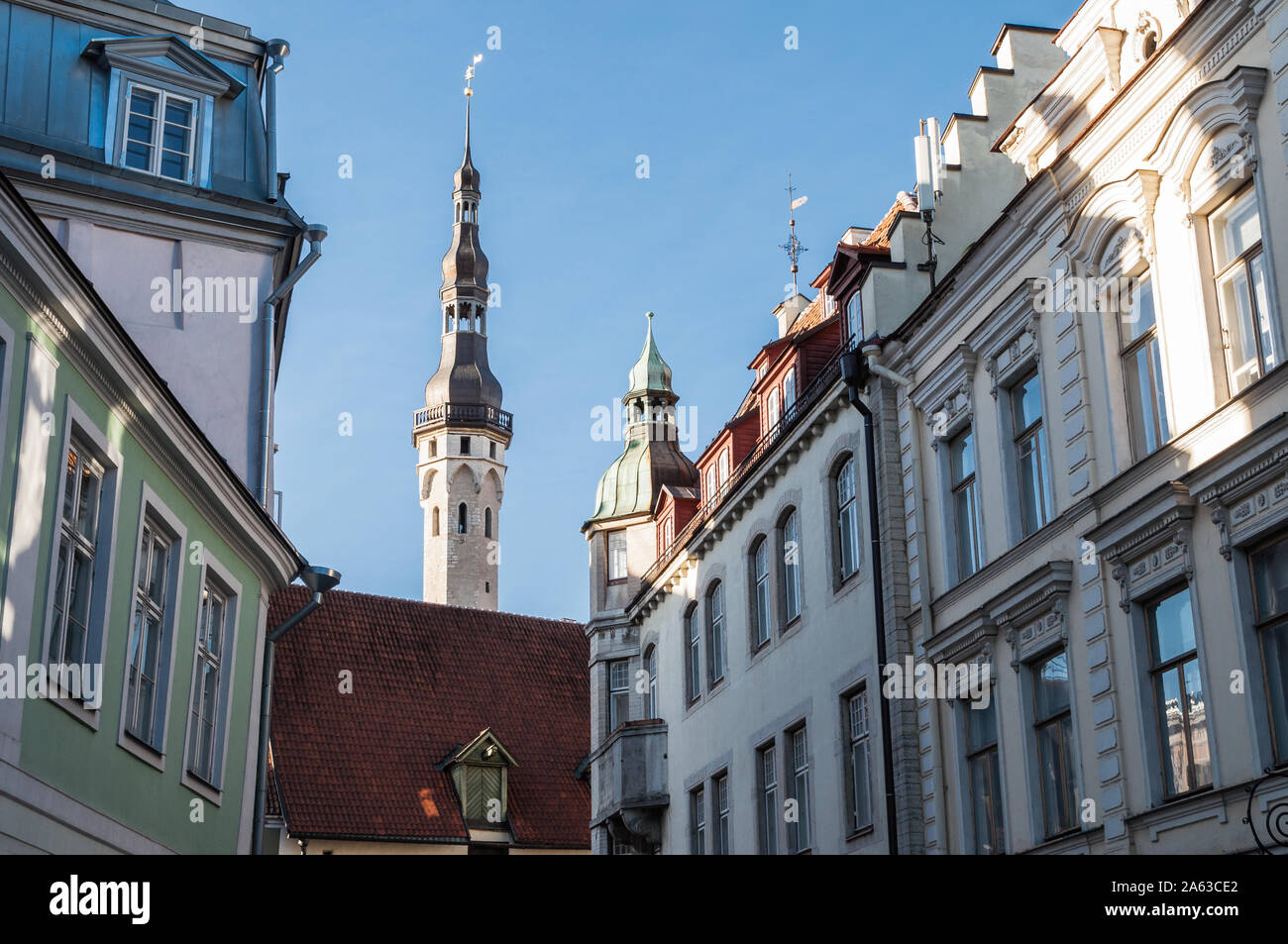 View of Tallinn old town with Town Hall, Estonia Stock Photo
