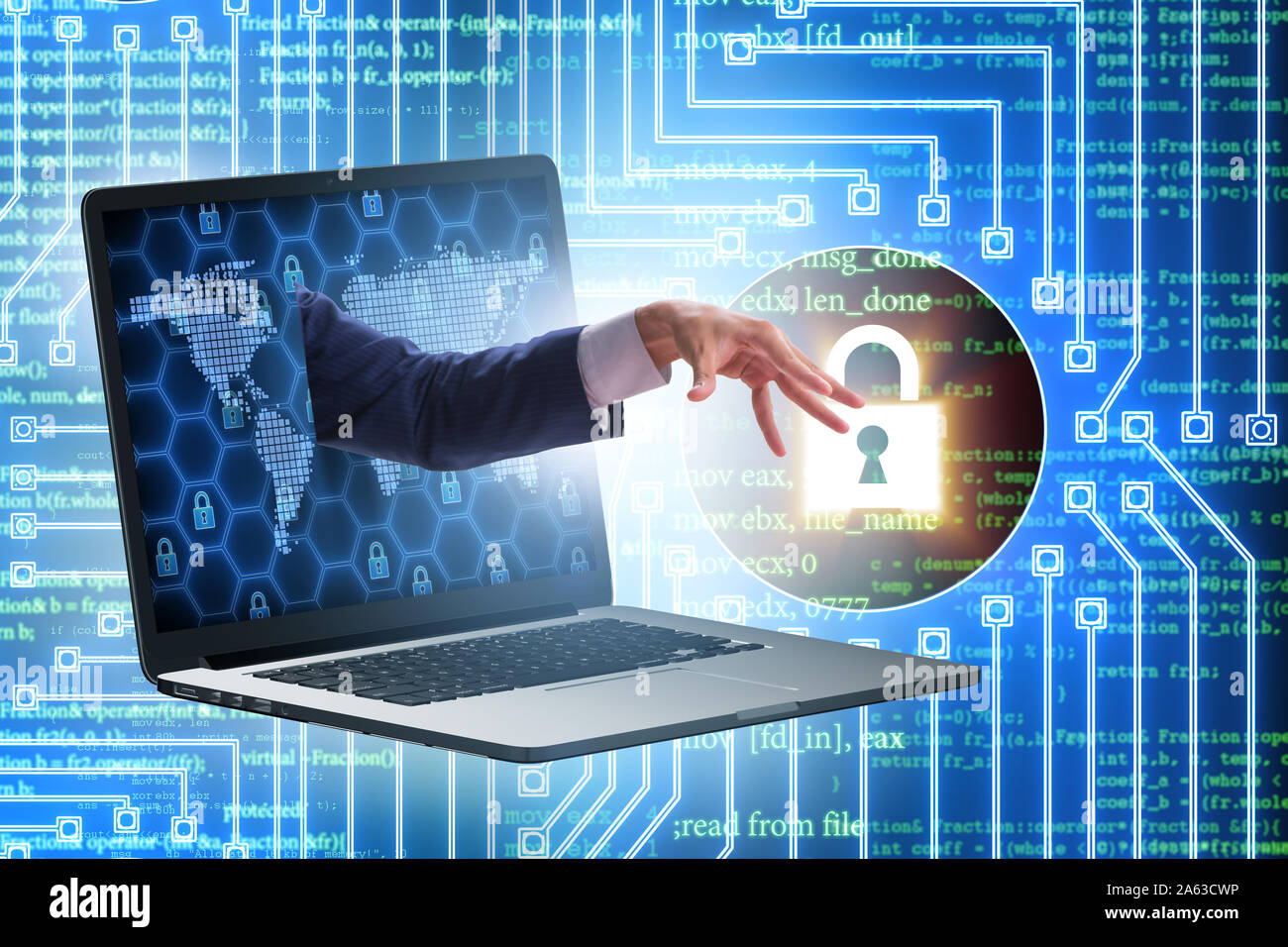 The hacker man trying to steal personal data Stock Photo