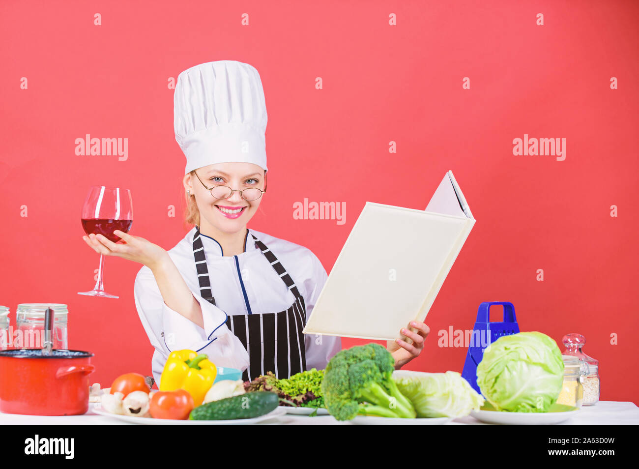 Professional level. Woman hat and apron study culinary arts. Culinary ...