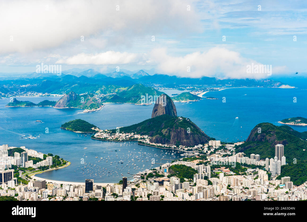 Panoramic view of Botafogo and Pao de Acucar in Rio de Janeiro in summer. Stock Photo