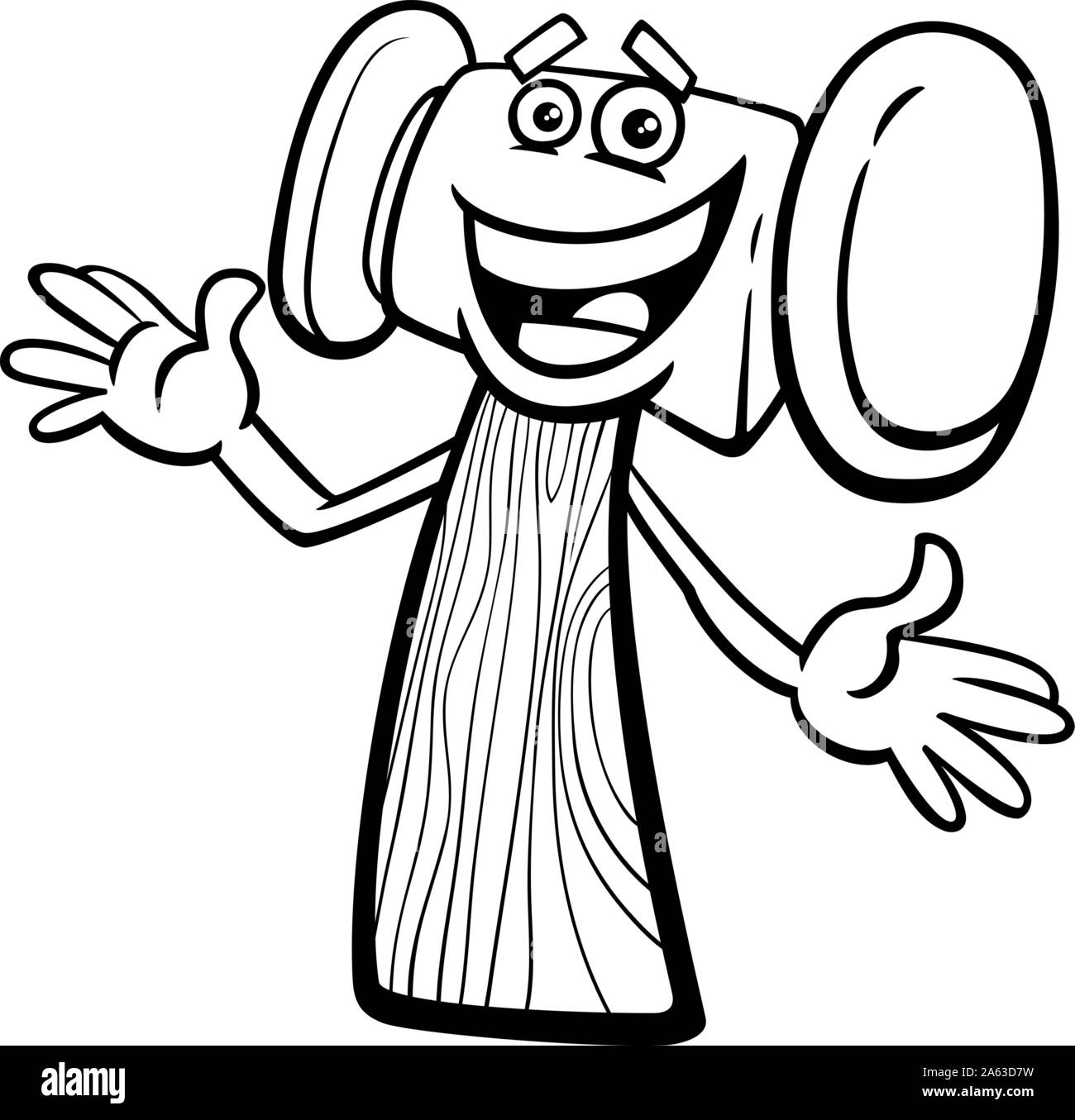 Black and White Cartoon Illustration of Happy Hammer Tool Character Clip Art Coloring Book Page Stock Vector