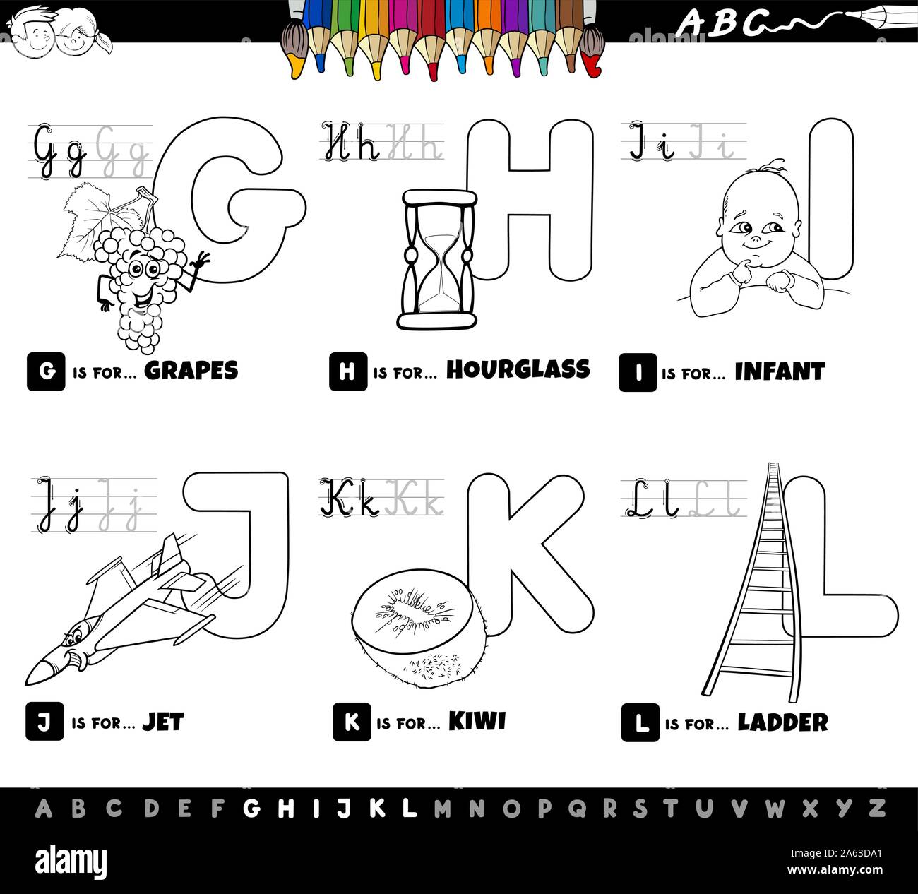 Black and White Cartoon Illustration of Capital Letters Alphabet ...