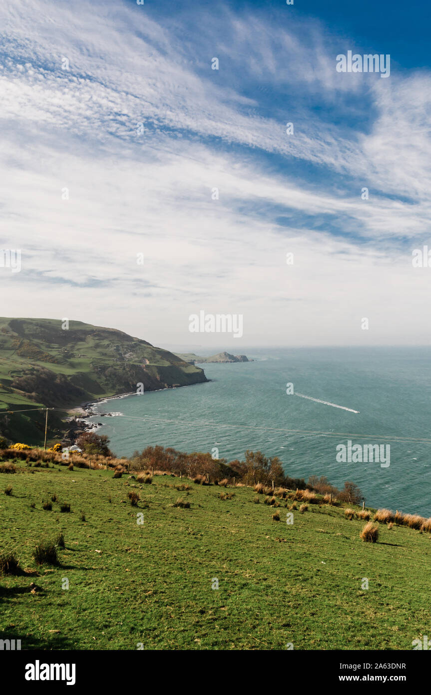 Scenic views of the ocean on Causeway coastal route in Northern Ireland, County Antrim Stock Photo