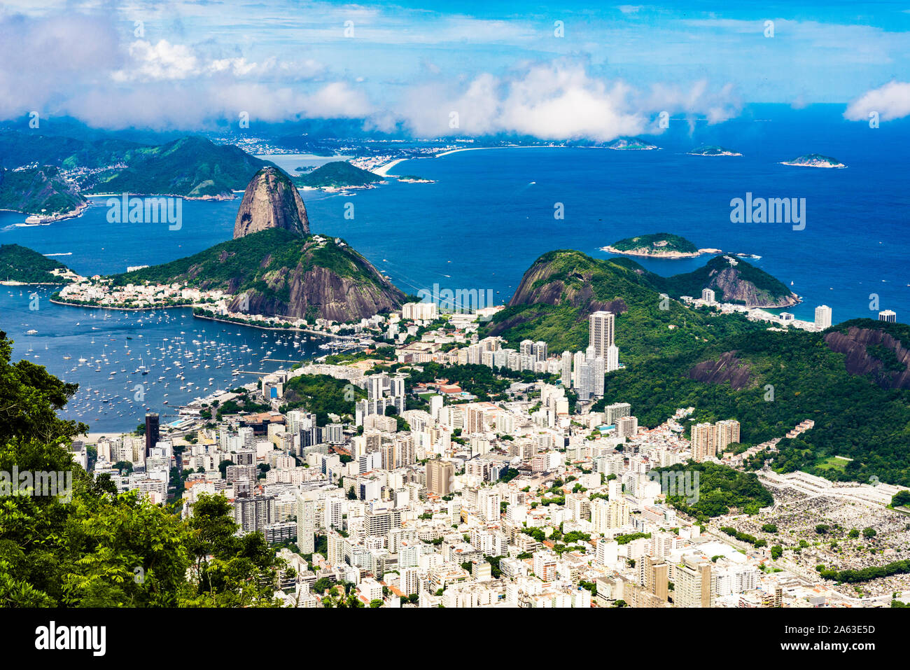 Panoramic view of Botafogo and Pao de Acucar in Rio de Janeiro in summer. Stock Photo