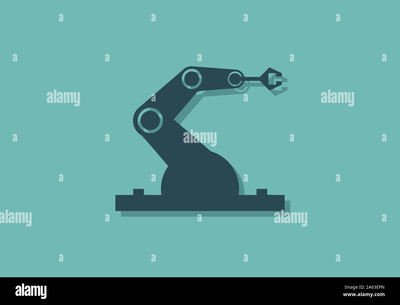 Industrial robot, arm with tool, vector illustration icon Stock Vector