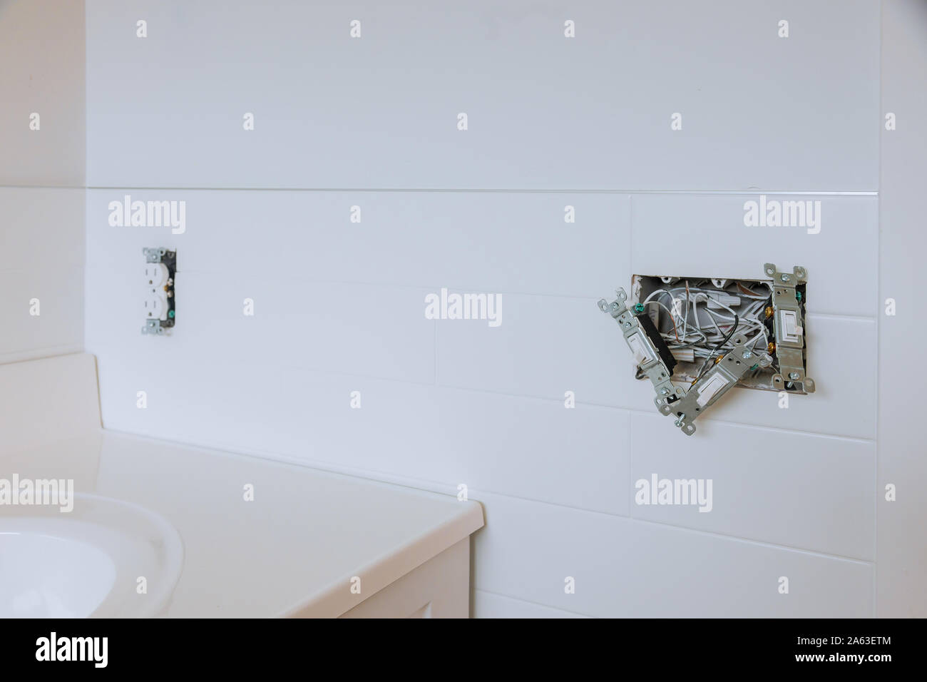 Work on installing electrical outlets with electrical wires and