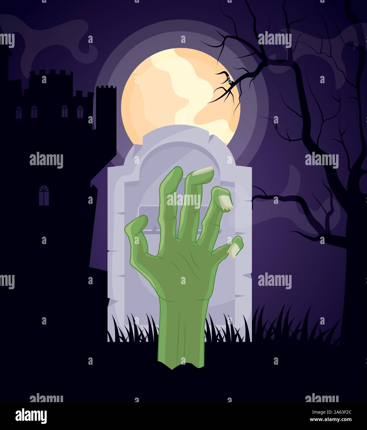 halloween dark cemetery scene with sombie hand Stock Vector Image & Art ...
