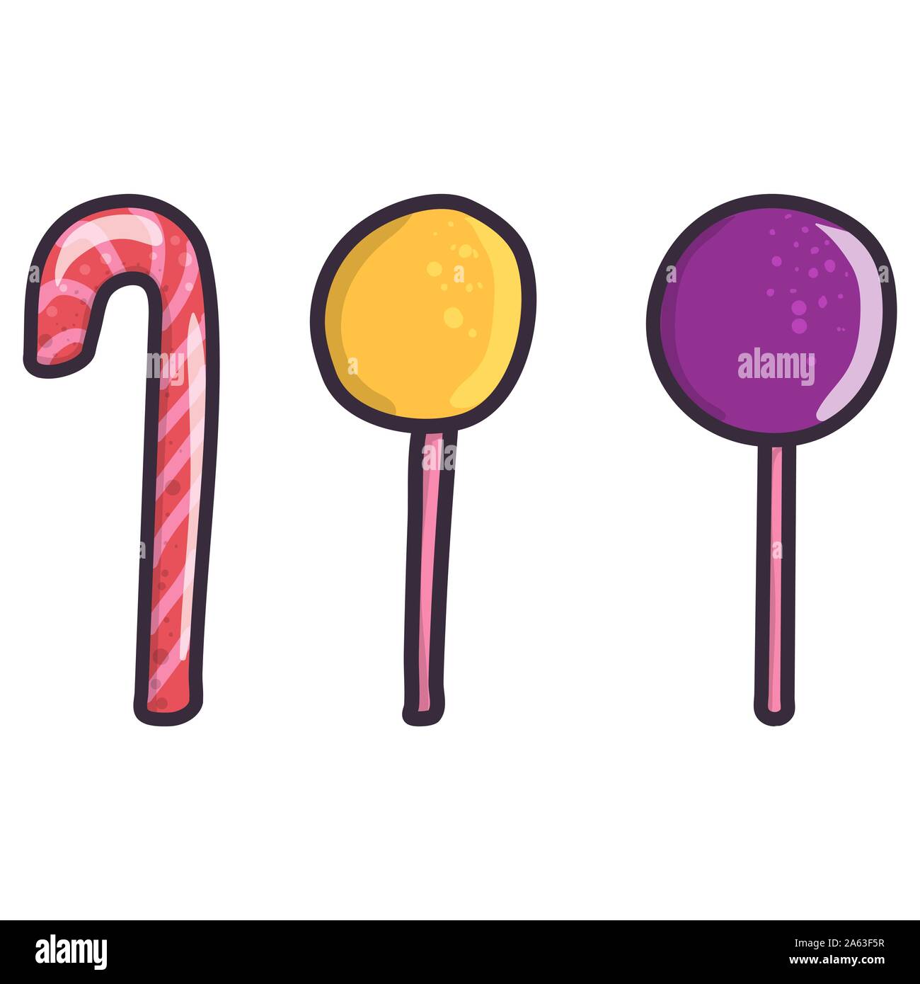 Cartoon set of lollipops on white background. Birthday celebration vector illustration 