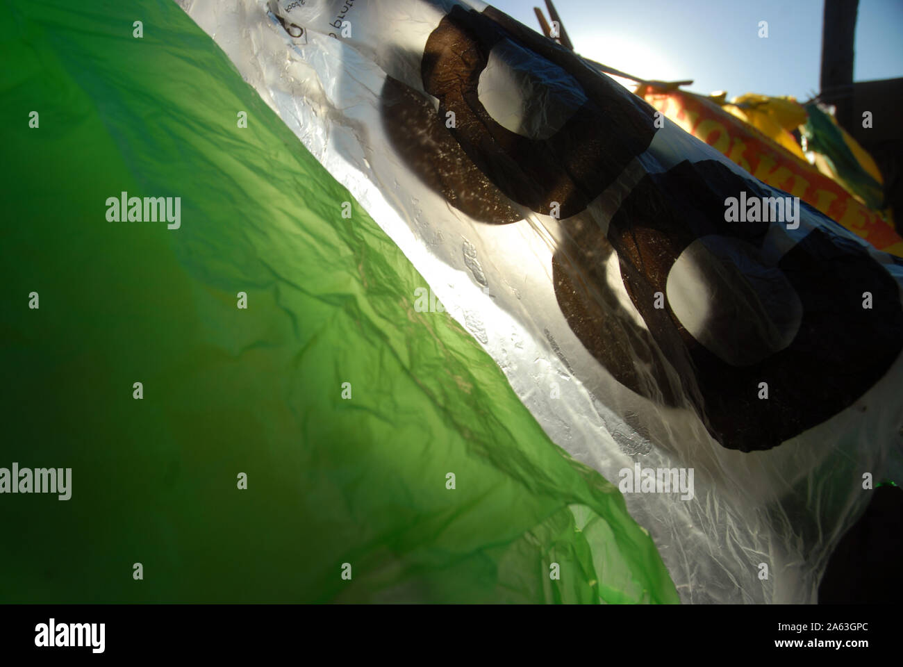 Plastic Bags hanging up on washing line, Mwandi, Zambia Stock Photo Alamy