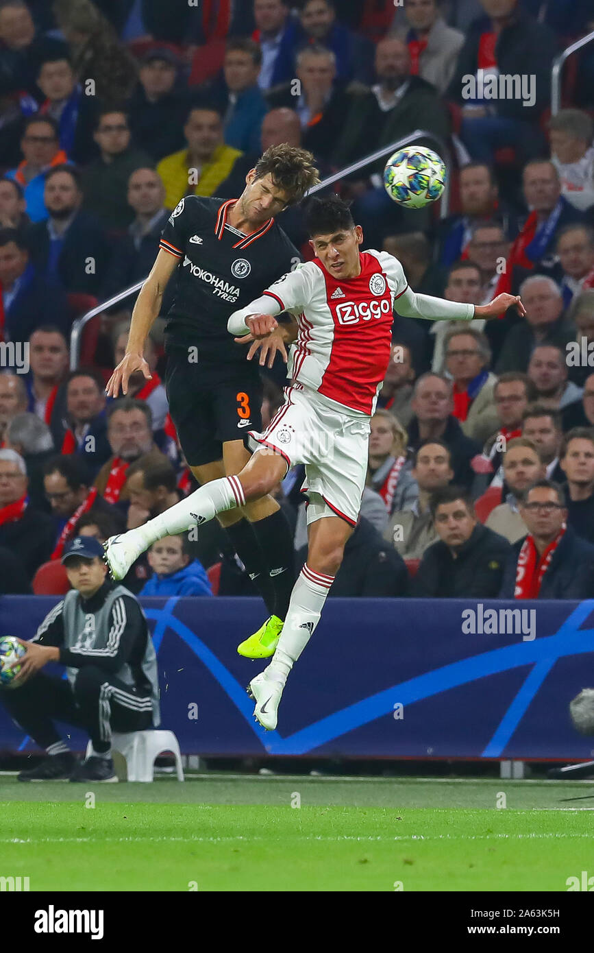 23 october 2019 Amsterdam, The Netherlands Soccer Champions League Ajax v  Chelsea UEFA Champions League Group fase Marcos Alonso of Chelsea, Lisandro  Martínez of Ajax ******** Outside Netherlands Only ********* Stock Photo -  Alamy