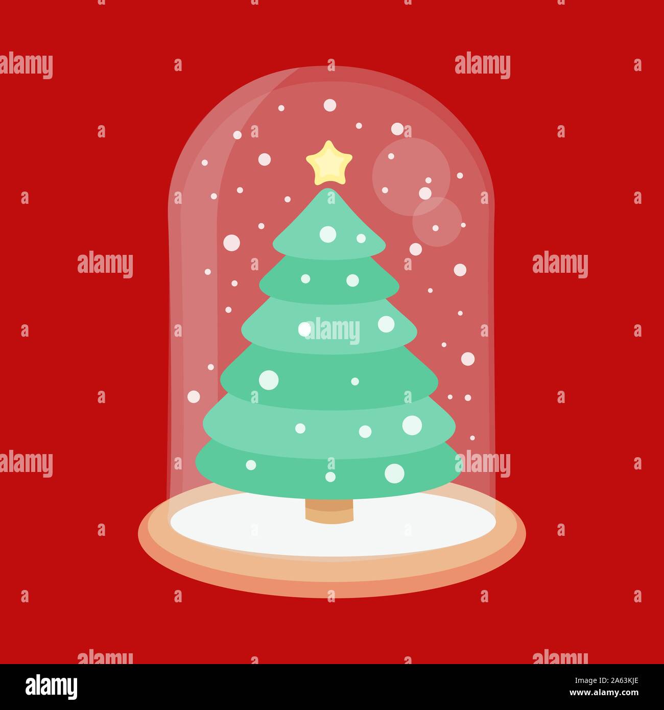 New year glass ball vector icon. Christmas snow globe with a fir-tree inside in flat style. Stock Vector