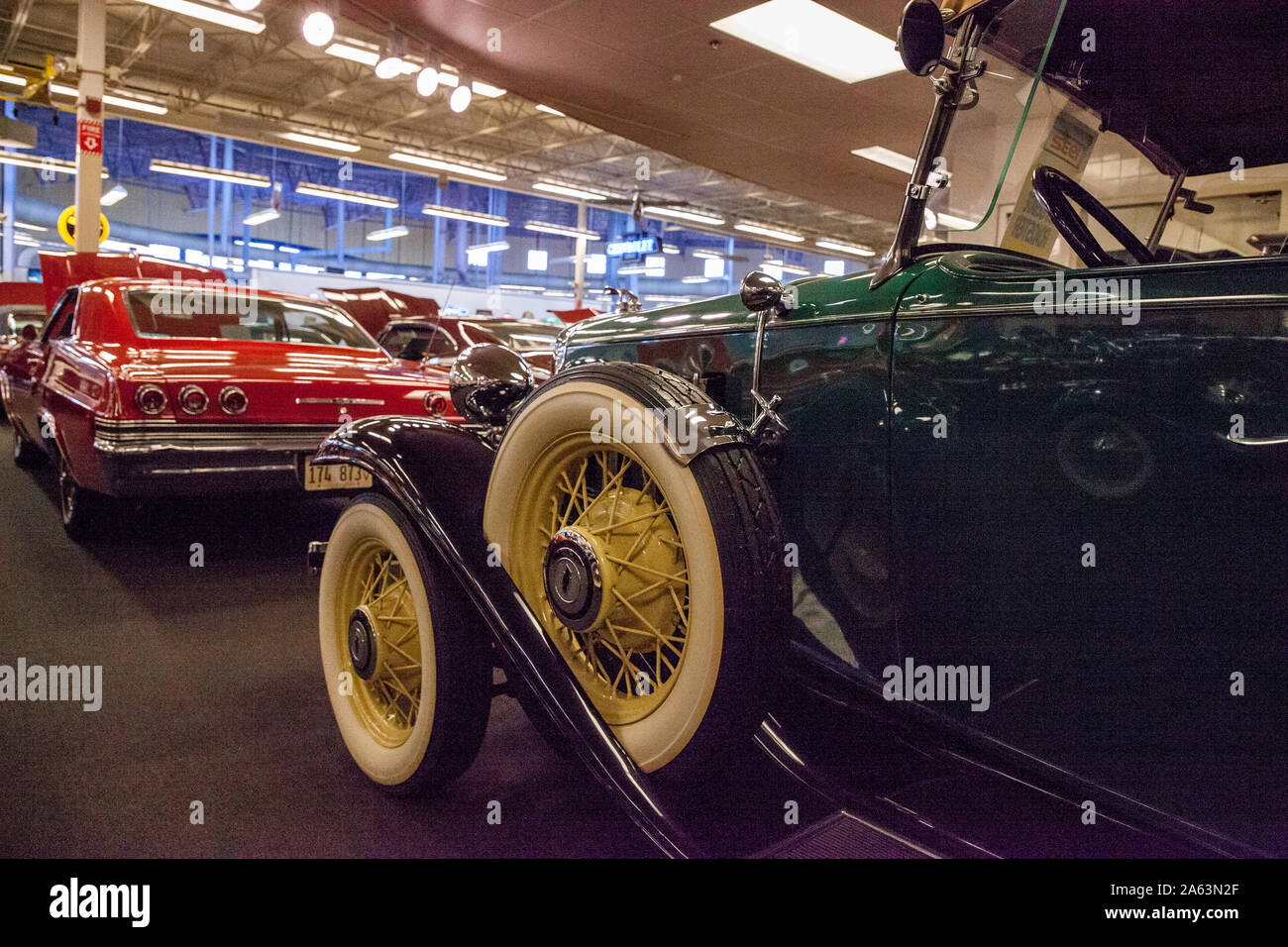 Punta Gorda, Florida, USA – October 13, 2019: Green 1932 Chevrolet confederate roadster displayed at the Muscle Car City Museum. Editorial Use Stock Photo