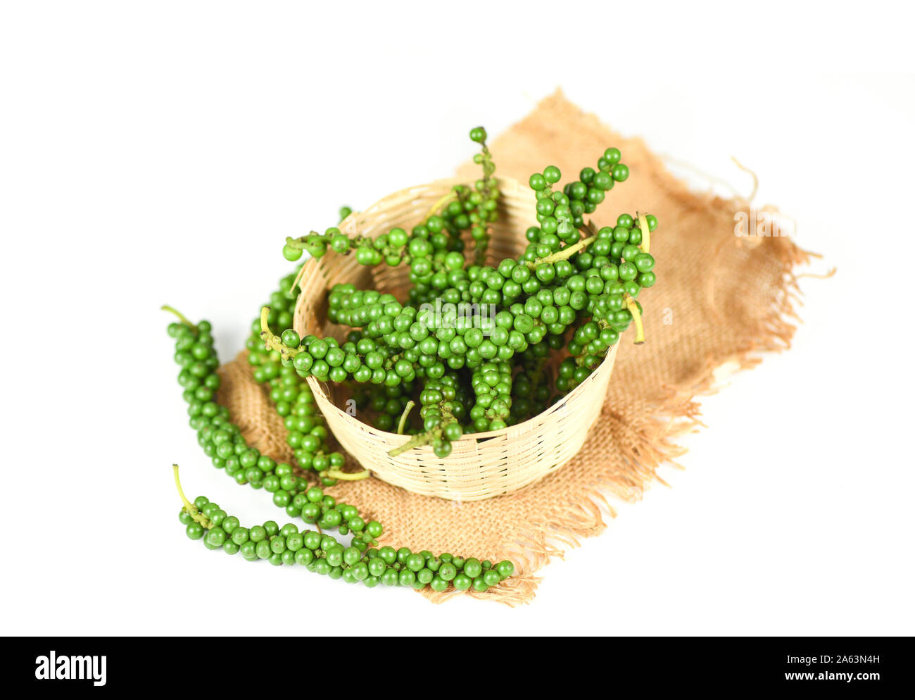 peppercorns isolated on white background / fresh green peppercorn seed