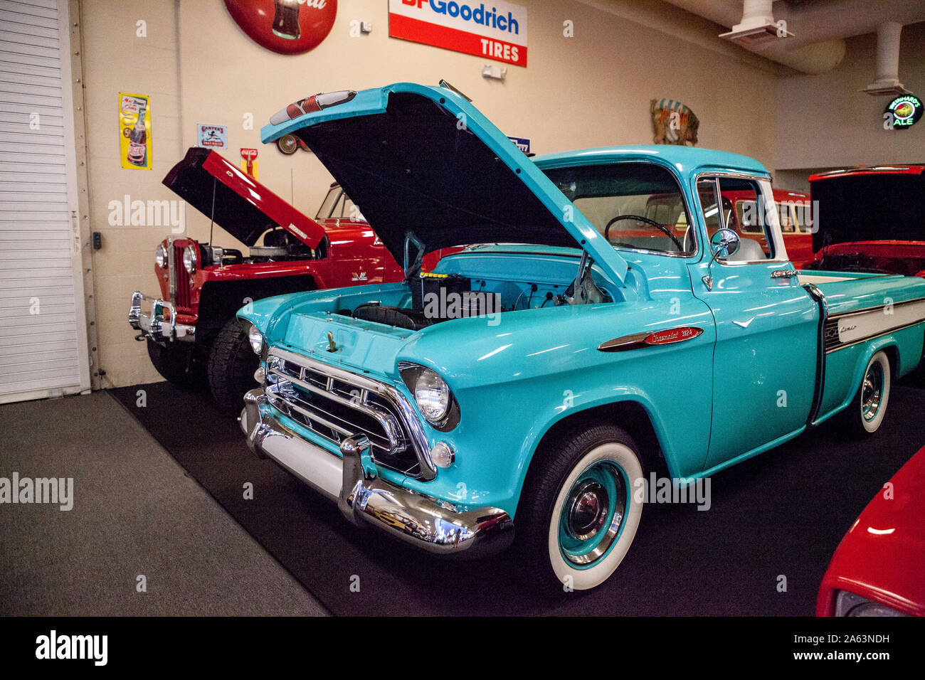 Punta Gorda, Florida, USA – October 13, 2019: Light Blue 1957 Chevrolet cameo displayed at the Muscle Car City museum. Editorial Use Stock Photo