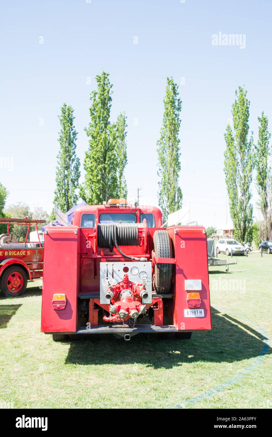 Rear view of a vintage Ford Fire Engine truck. Stock Photo